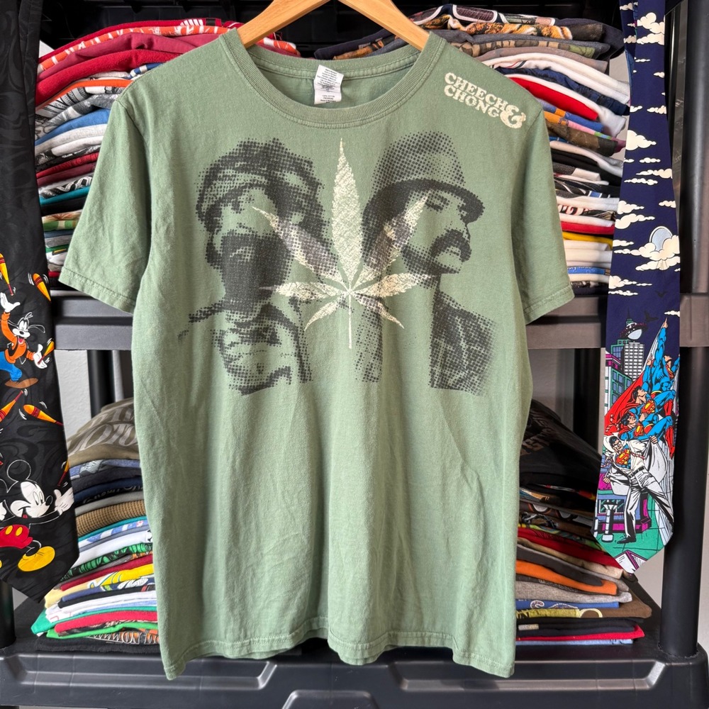 Y2K Green Cheech And Chong Graphic T-Shirt Medium